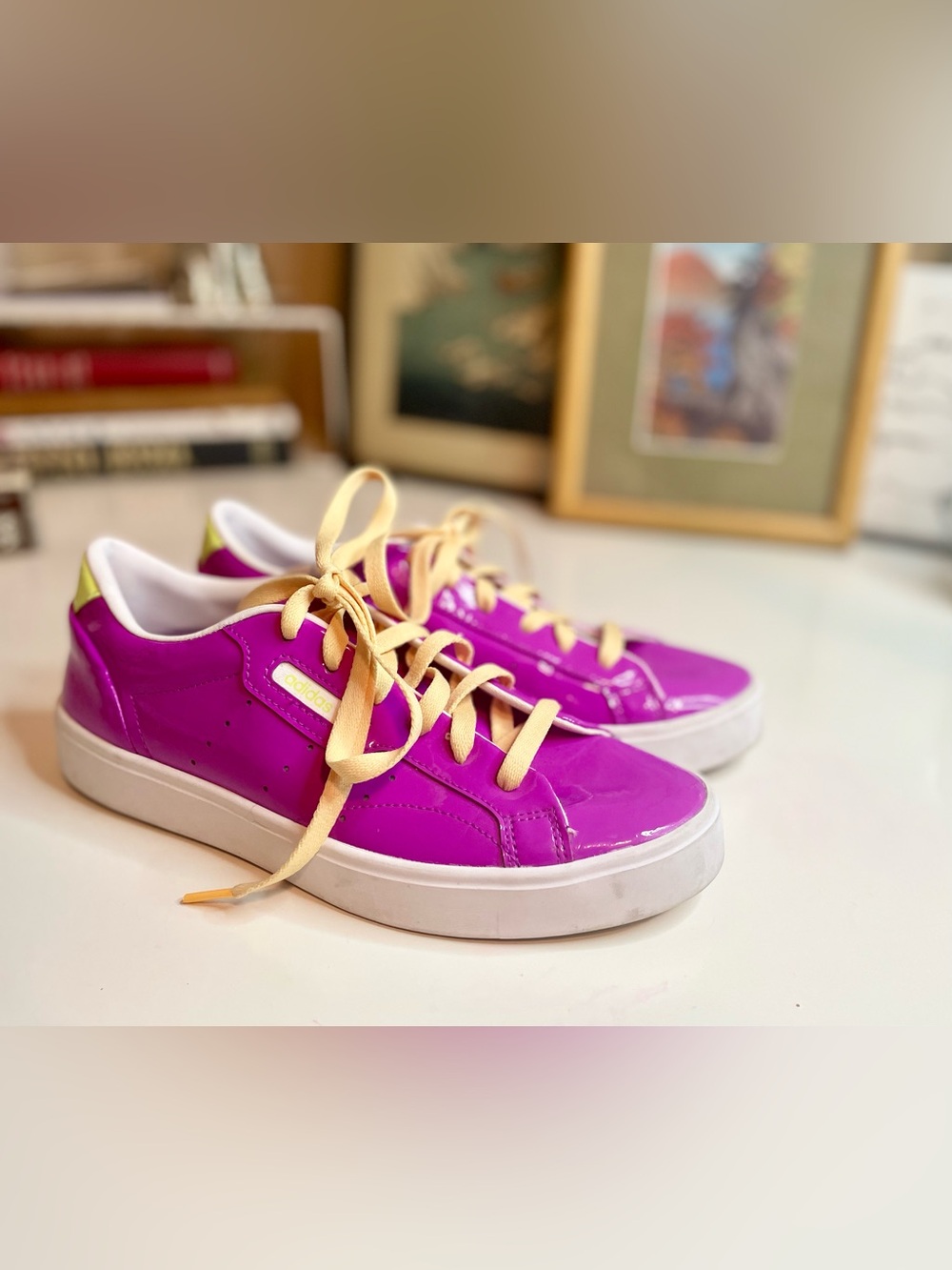 adidas Sleek Shock Purple Patent Leather Sneakers FW2485
